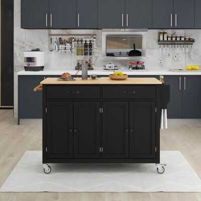54.3 Inch Width Kitchen Island Cart with Cabinet and Drawers, 2 Locking Wheels, Adjustable Shelves by Red Barrel Studio