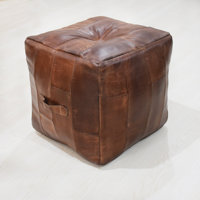 Solid Handmade Buffalo Leather Square Pouf (Recycled Foam With Fibre Fill) by Foundry Select