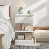 White Nightstand Bedside Table with 1 Drawer, 2 Open Shelves