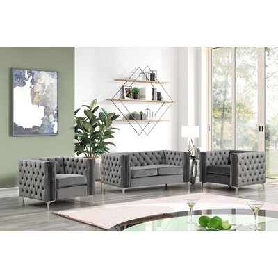3 Piece Velvet Living Room Set by Everly Quinn