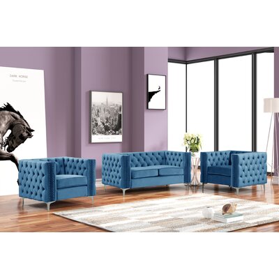 3 Piece Velvet Living Room Set by Everly Quinn