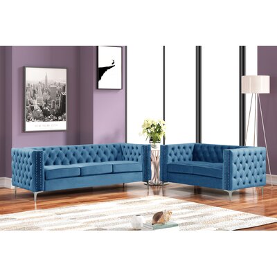 Naohiro 2 Piece Velvet Living Room Set