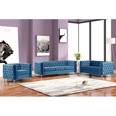 Prats 3 Piece Velvet Living Room Set by Everly Quinn