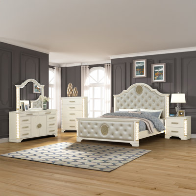 Devien 5 PC Upholstered Bedroom Set with LED Lighting by Rosdorf Park