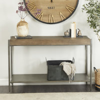 Metal 1 Shelf Gray Console Table with Brown Wood Top by 17 Stories