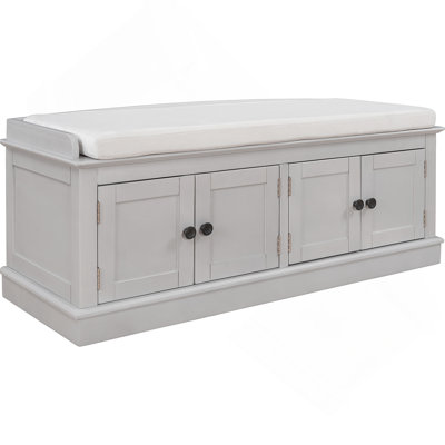 Hippolytus 42.7"Wood Storage Shoe Bench with 4 Doors and Adjustable Shelves and Removable Cushion by Longshore Tides