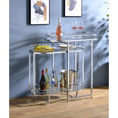 Piffo Bar Cart with Wine Bottle Storage in Clear and Chrome by Everly Quinn
