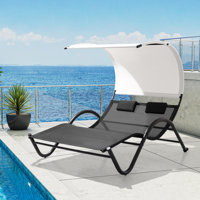 Harnden Outdoor Metal Double Chaise Lounge with Canopy