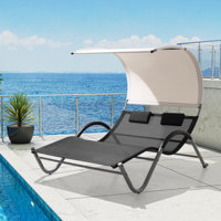 Harnden Outdoor Metal Double Chaise Lounge with Canopy by Freeport Park