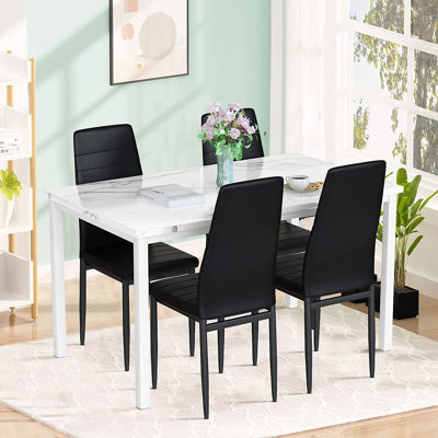 Modern Style 5-Piece Faux Marble Top Dining Table Set With 4 Faux Leather Upholstered Dining Chairs by Latitude Run