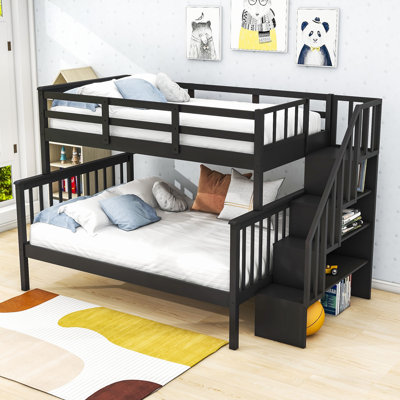 Twin Over Full Wooden Bunk Bed With 3 Shelves by Harriet Bee