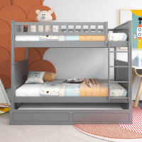 Full Over Full Wood Bunk Bed With Twin Size Trundle by Harriet Bee