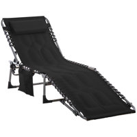 Premium Padded Folding Chaise Lounge Chair - 6-Position Recliner for Beach, Pool & Patio with Headrest & Storage Pocket (Supports 264 lbs) by Freeport Park