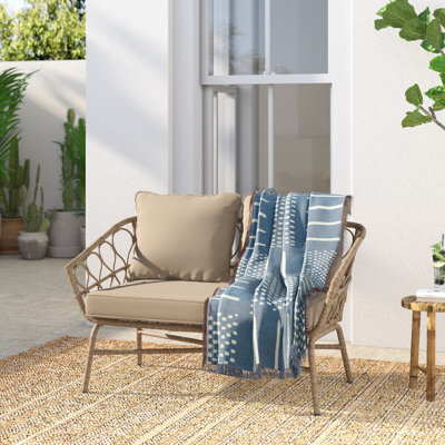Raynette Outdoor Wicker Loveseat with Cushions by Beachcrest Home