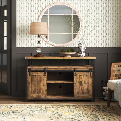 Industrial TV Stand Media with Sliding Barn Doors for 55 Inch TV by Laurel Foundry Modern Farmhouse