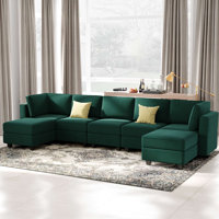 Ridoy 7-Pieces Large Velvet Upholstered Sectional Modular Variable Sofa & Chaise with Storage by Hokku Designs
