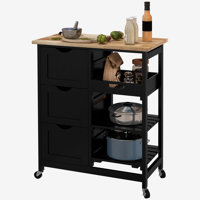 Nashley Rolling Kitchen Cart, Bar Serving Cart, Compact Trolley On Wheels With Wood Top, Shelves & Drawers For Home Dining Area