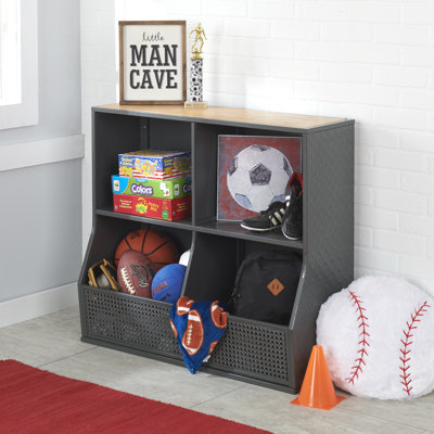 Metal And Bamboo Multi-Bin Storage Cubby - Charcoal/Natural by Isabelle & Max