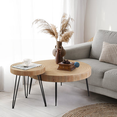 Audric 2 Piece Living Room Coffee Table Set with Wavy Wood Grain Tabletop by Loon Peak