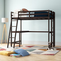 Kosinski Twin Loft Bed Frame W/desk Angled & Built-in Ladder Wooden Frame Expresso by Viv + Rae