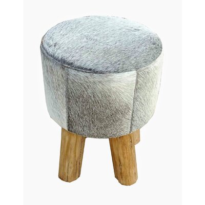 JONI Stool And Pouf In Gray Cowhide by Loon Peak