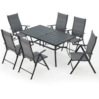 Square 7-Piece Patio Dining Table Set , Modern Patio Furniture Dining Table Set with Aluminum Foldable Dining Chairs and Metal Dining Table, Suitable by Latitude Run