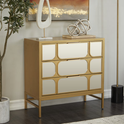 Wooden Clell 3 Drawer Cabinet with Mirrored Front by Mercer41
