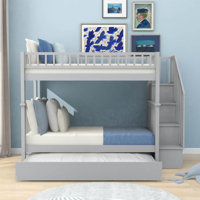 Dituri Twin Over Twin Wood Bunk Bed with Trundle and Shelves by Harriet Bee