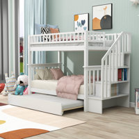 Dituri Twin Over Twin Wood Bunk Bed with Trundle and Shelves by Harriet Bee