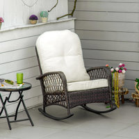 Outsunny Outdoor Wicker Rocking Chair with Wide Seat, Thickened Cushion, Rattan Rocker with Steel Frame for Patio, Garden, Backyard by Red Barrel Studio