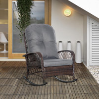 Outsunny Outdoor Wicker Rocking Chair with Wide Seat, Thickened Cushion, Rattan Rocker with Steel Frame for Patio, Garden, Backyard by Red Barrel Studio
