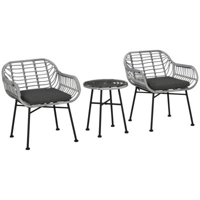 3-Piece Patio Rattan Chair And Table Furniture Set, Outdoor Set With Two Chairs And Coffee Table For Garden, Or Backyard by Corrigan Studio