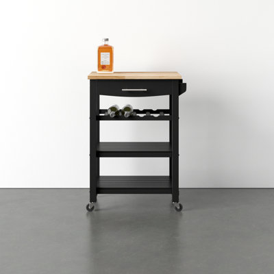 Michelle 4 Tier Butcher Block Kitchen Cart with Drawer and Wine Rack by Lark Manor