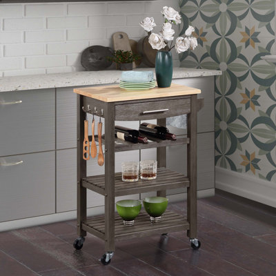 Michelle 4 Tier Butcher Block Kitchen Cart with Drawer and Wine Rack by Lark Manor