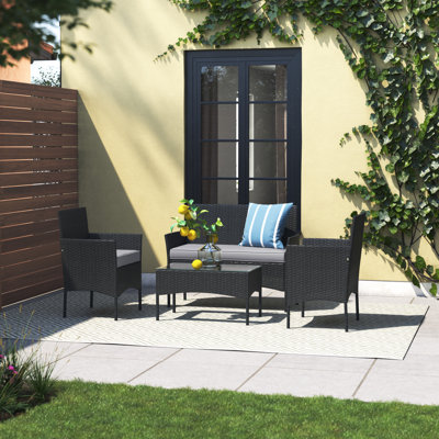 Adalen 4-Piece Patio Furniture Set - Rattan Outdoor Couch, 2 Patio Chairs, and Table Combo - Cushioned Deck, Pool, or Porch Furniture by Lavish Home