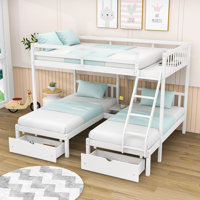 Full over Twin & Twin 3 Drawer Triple / Quad Bunk Bed with Shelves by Harriet Bee by Harriet Bee