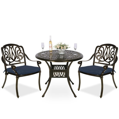 Round 2 - Person 35.4" Long Bistro Set with Cushions by Canora Grey