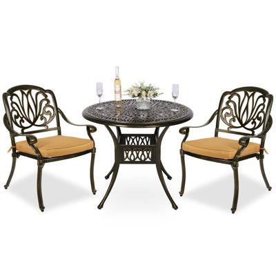 Round 2 - Person 35.4" Long Bistro Set with Cushions