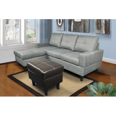 75.3" Wide Left Hand Facing Sofa & Chaise with Ottoman by Latitude Run