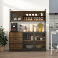 Industrial Pantry Cabinet With Hutch And Metal Mesh Doors by 17 Stories