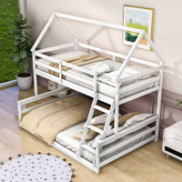 Twin Over Full Wooden House Bunk Bed With Built-In Ladder by Harper Orchard