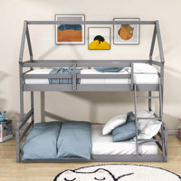 Twin Over Full Wooden House Bunk Bed With Built-In Ladder by Harper Orchard