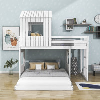 Twin Over Full Wood House Bunk Bed With Window And Ladder by Harper Orchard