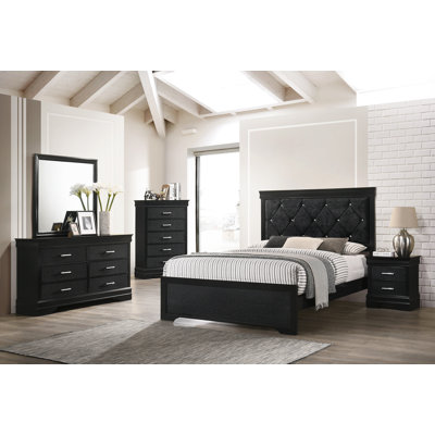 Marucci Black Panel Bedroom Set Special 3 Bed Dresser Mirror by House of Hampton