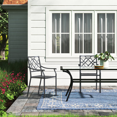 Outdoor/indoor Patio Dining Arm Chairs Steel Slat Seat Stacking Chairs Set Of 2 by Peak Home Furnishings