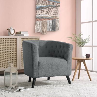 Gerdeen 26.77" Wide Tufted Velvet Upholstered Barrel Chair with Wooden Legs by Everly Quinn