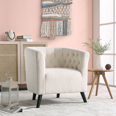 Gerdeen 26.77" Wide Tufted Velvet Upholstered Barrel Chair with Wooden Legs by Everly Quinn
