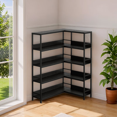 17 Stories Industrial Bookshelves 5-Shelf Corner Bookcases, Industrial Shelf With Baffles Etagere Bookcase Storage Rack With Metal Frame For Living Ro by 17 Stories
