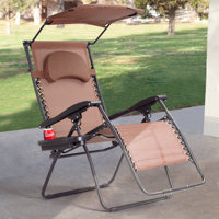 Outdoor Folding Recliner Lounge Chair with Shade Canopy And Cup Holder by Arlmont & Co.