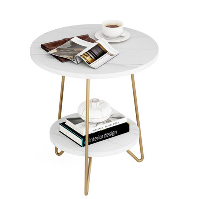 2 Tier Round End Table Side Table Modern Nightstand Small Coffee Table For Living Room Bedroom by Everly Quinn